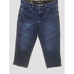 Liz Claiborne Jeans Sz 12 elastic waistband Sara Crop Denim Dark Blue STRETCH EC